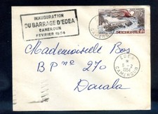 140425 TIMBRE sur LETTRE avec curiosité  cachet barrage d edea