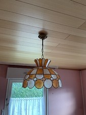 Luminaire Plafonnier Lustre suspension en nacre et laiton vintage
