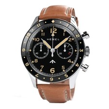 HEMEL Airfoil Chronographe Mécanique Acier Marron Cuir Noir Montre Homme