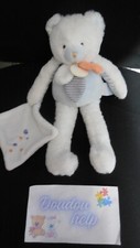 DOUDOU ET COMPAGNIE peluche ours blanc bleu Les Gommettes + mouchoir
