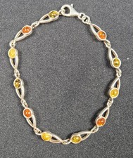 Ancien bijoux bracelet en argent massif 925 et pierre d'ambre