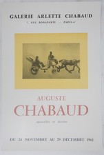 [AFFICHE D'ART] CHABAUD : Charrette à cheval sur fond jaune #Chabaud#Paris, 1961