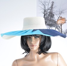 Chapeau capeline blanc bleu - capeline,