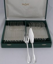Ravinet d'Enfert Uniplat/Vieux Paris, 12 couverts poisson, 24 pcs métal argenté.