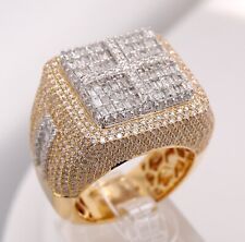 10K or Jaune 4.6 Carat Naturel Carré Diamants Baguette Hommes Hip Hop Rose Bague