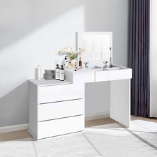 Table de maquillage blanc table de coiffeuse moderne MDF avec miroir + 4 tiroirs