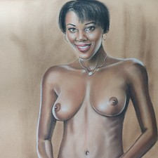 Dessin original sexy modèle nu signé