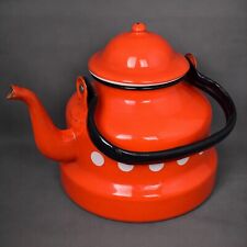 Théière émaillée rouge à pois blancs vintage rétro