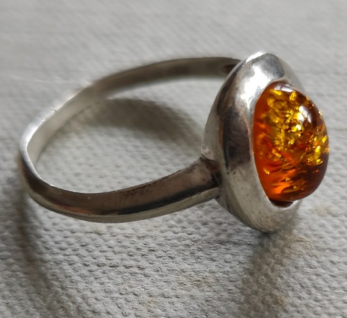 Bague ancienne ambre argent - et,