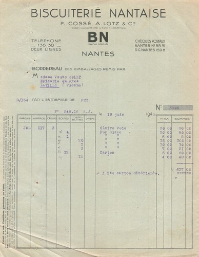 Facture 1943 biscuiterie - ,
