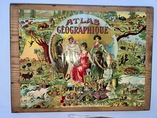 ATLAS GEOGRAPHIQUE- ANTIQUE GEOGRAPHICAL GAME CUBE & 6 MAPS 19TH CENTURY COMPLET