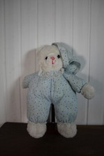 Peluche Doudou Ours Ourson Blanc Pyjama Bonnet Bleu Etoiles