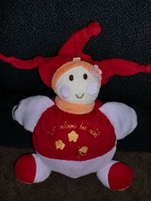 Doudou peluche boule lutin arlequin fille rouge rose UN REVE DE BEBE CMP 19cm 2X