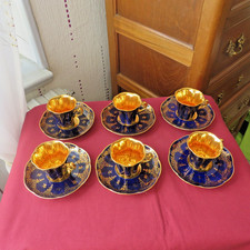 6 tasses àmoka  en porcelaine de limoges GL  bleu de four décor or