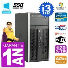 PC HP 6300 MT Intel Core I3-2120 RAM 4Go SSD 120Go Graveur DVD Wifi W7