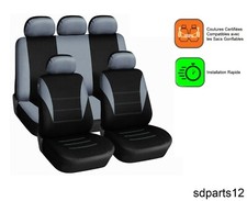 Housses de Siege en 9 Pieces Tissu Gris Robuste Pour Peugeot 307 308 407 206 207