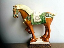 BEAUTIFUL ANTIQUE CHINESE H/PAINTED POTTERY STATUE FIGURINE HORSE 10"H x 10.75"W