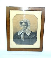 Portrait Biedermeier D'une Dame Portrait Signé Environ 1840 Pastel Craie B-4