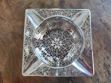 Cendrier art déco cristal ou verre et argent Motifs tarot ésotérique superbe 30'