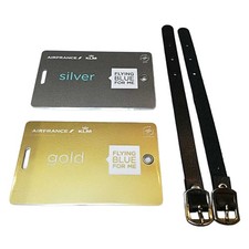 Ensemble d'étiquettes de bagages exclusives Air France Flying Blue Gold & Sil...