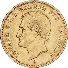 États allemands, SAXONY-ALBERTINE, Johann, 20 Mark, 1872, Muldenhütten, Or