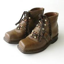 Ancienne paire de chaussures de ski à lacets ou Télémark- Cuir cousue main