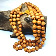 Collier Mala en bois de santal 108 perles méditation prière noué vrai bois sacré