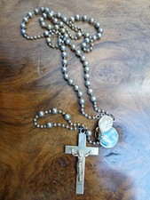 Ancien chapelet Croix Reliquaire Argent massif XXè Prayer Silver Cross Rosary