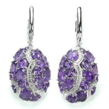 Grosses boucles d'argent 925 plaqué or blanc 14k véritables améthyste & CZ 