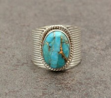 Bleu Cuivre Turquoise Gemme Bague Hommes 925 Argent Sterling Fantaisie Cadeau