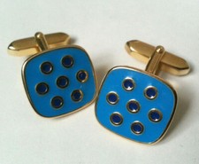 PAIRE DE BOUTONS DE MANCHETTE vintage STYLE ART DECO doré carré bleu
