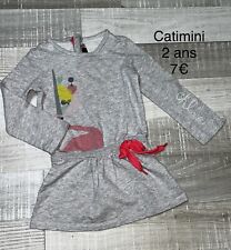CATIMINI 2 Ans Fille : Robe Coton Grise Thème Citron Mi Saison