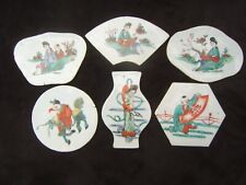 6 ancienne petites plaques porcelaine Chine chimère dragon cheval famille verte 