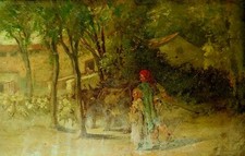 BERGER AVEC SES ENFANTS. HUILE