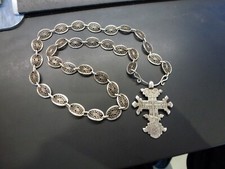 rare croix russe 18ème orthodoxe en argent,chaine filigranée 56cm,poincon