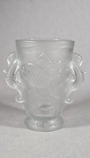 Vase verre pressé Art Déco Hippocampes poissons Joseph Inwald Bohème Barolac