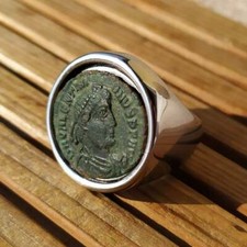 Bague Chevalière Véritable Pièce Romaine Bronze de Constantin Acier Inoxydable