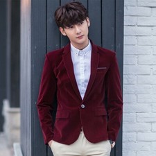 Hommes Velours Cran Revers Costume Veste Blazer Tunique Manteau Noir Slim Fit