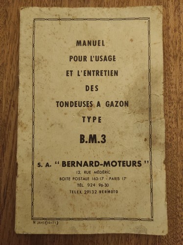 Notice tondeuse bernard bm3 - tondeuse,