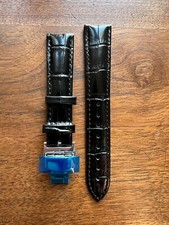 bracelet de montre en cuir noir façon croco avec boucle déployante 18mm neuf