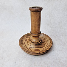 Bougeoir Brutaliste en Bois Tourné Foncé – Décoration Vintage Authentique