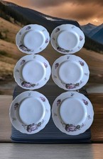 Belle suite de six assiette plate en faïence Russe joli décor floral et dorure 2