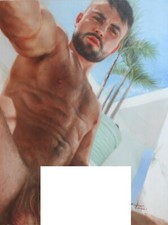 tableau peinture érotique huile sur toile homme nu intégrale / gay male painting