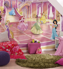 Fille Chambre Princesses Papier Peint Mural Disney Rouge-Rose Décor Ariel Tiana
