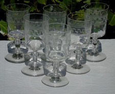 Service de 6 verres à eau en verre gravé. Début Xxe s.  Meisenthal? Portieux?