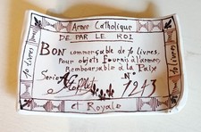 PLAQUE EN CERAMIQUE BON COMMERCABLE 10 LIVRES ARMEE CATHOLIQUE SERIE A. STOFFLET