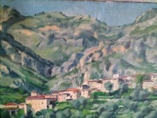 RENEE COZ  BELLE HUILE SUR TOILE VUE DE MENTON GAMBIO ? DATER 53 FOND ATELIER N3