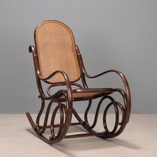 Fauteuil à Bascule Ancien Hêtre Courbé Teinté Noyer du XIXe Siècle Original
