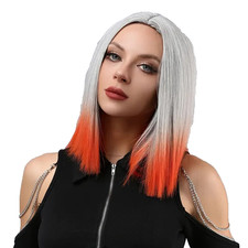 ?? Shylohair Perruque carré bicolore – 14 pouces – Gris & Orange – audacieux