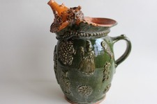 Pichet terre vernissée Faune Art populaire Autriche XIXe siècle (36945)